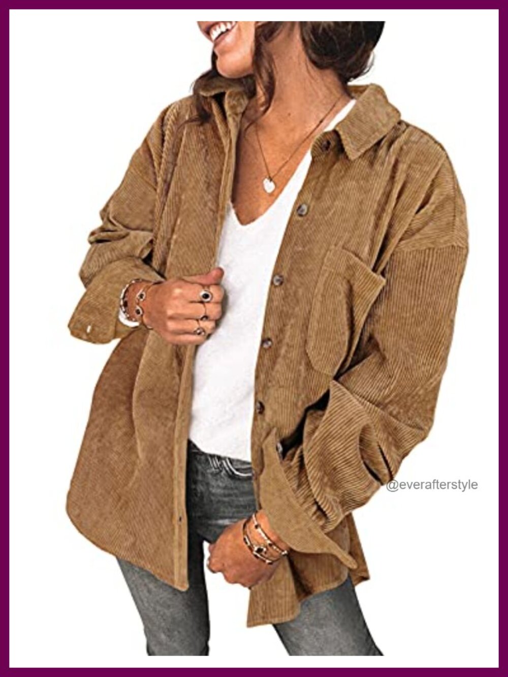 Oversized Lightweight Corduroy Shacket Button Down Shirt Jacket